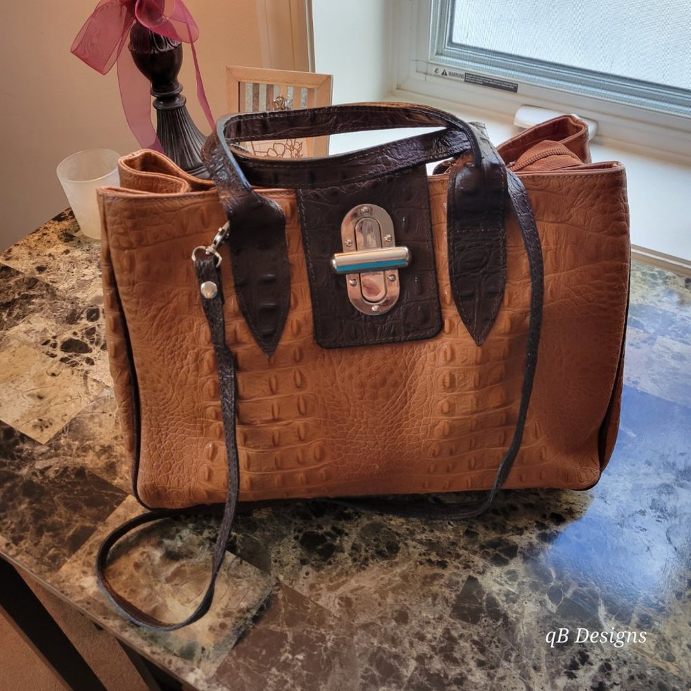 Genuine Leather, Milo Boston Satchel - Two-Town Brown, Silver Metal Hardware